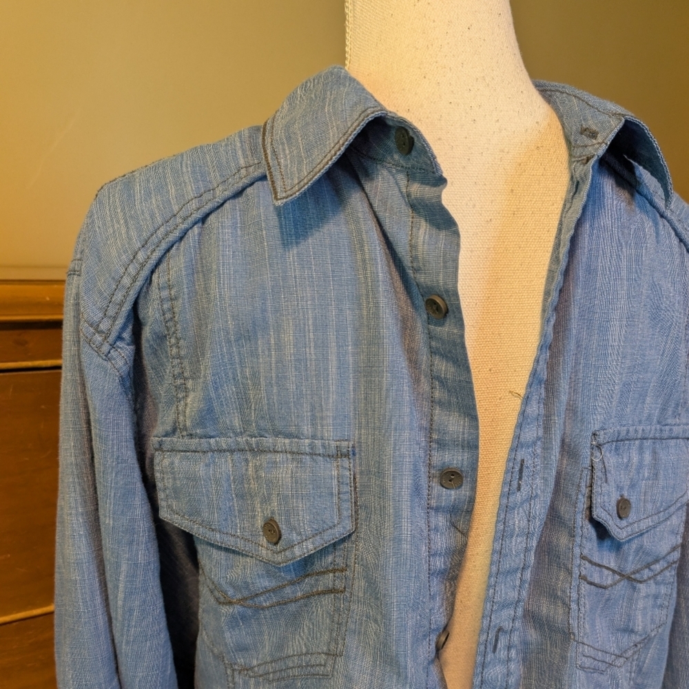 Surplus Custom Co. Mens Western Double Pocket Blue Button Down - Picture 3 of 10